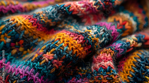 Colorful Knitted Fabric Texture Close Up Photo