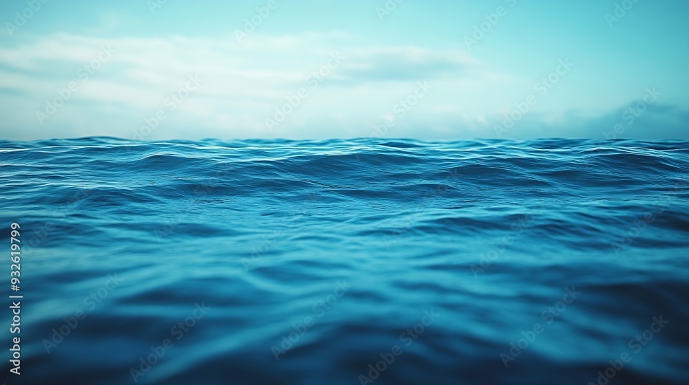 Obraz premium The ocean is calm and blue with no visible waves The water is still and peaceful creating a serene atmosphere : Generative AI