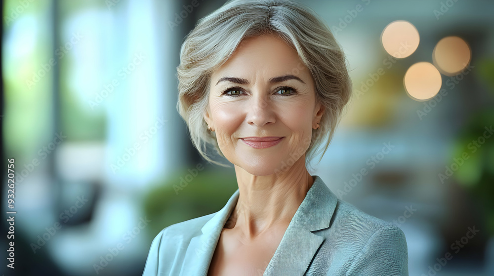 A confident woman smiling in a professional setting. A confident woman smiling in a professional setting.