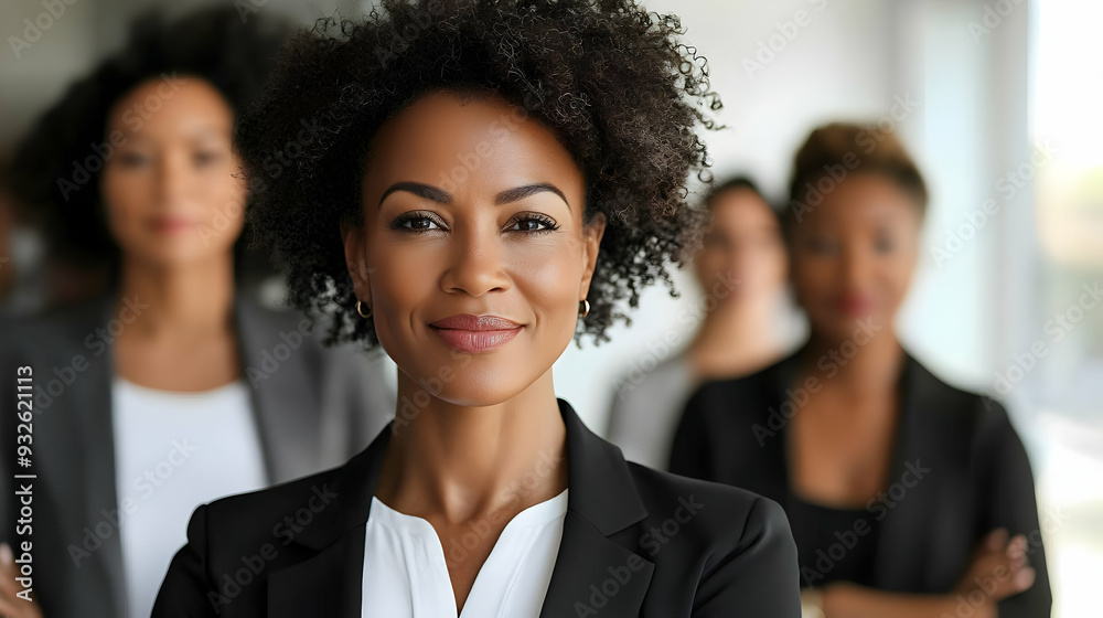 A confident woman standing in front of a group of professionals. A confident woman standing in front of a group of professionals.