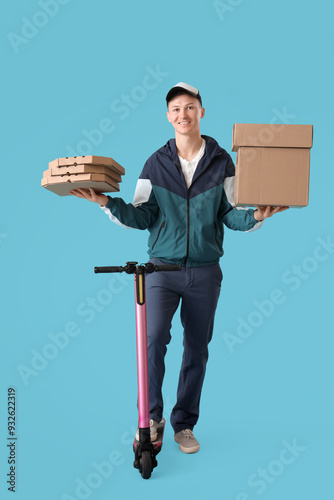 Male courier with pizza box...