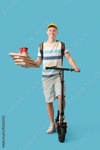 Male courier with pizza box...