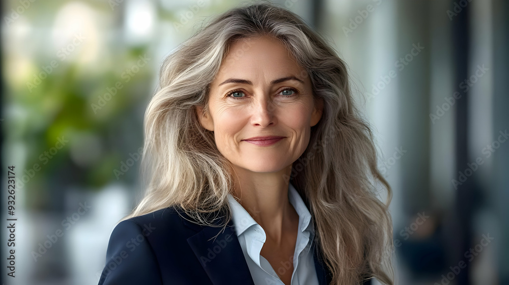 A confident woman with long hair in a professional setting. A confident woman with long hair in a professional setting.