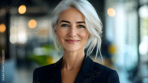 A confident woman with silv...