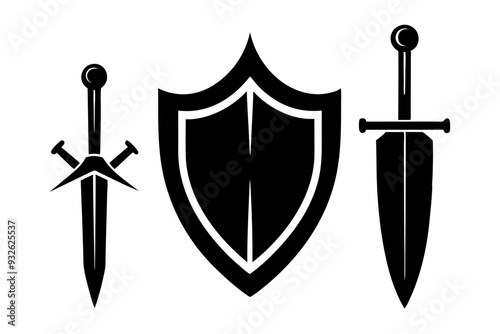 shield and sword icon, Protect shield security icons. Shield badge quality symbol. Collection of security shield icons. Vector illustration
