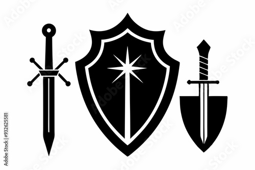 shield and sword icon, Protect shield security icons. Shield badge quality symbol. Collection of security shield icons. Vector illustration
