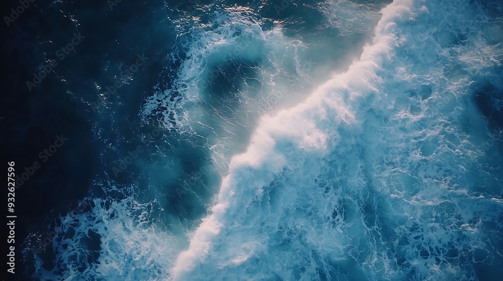 Fototapeta premium Ocean waves from above with drone : Generative AI