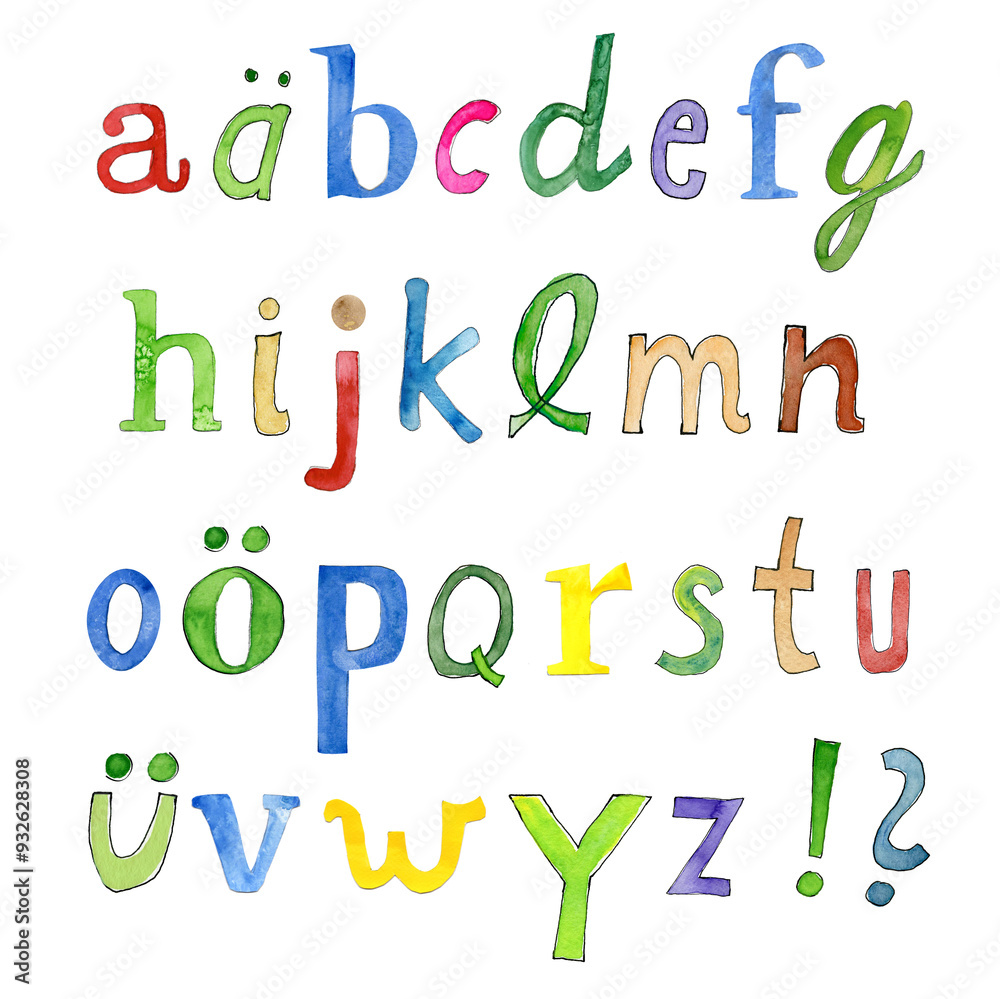 Alphabet aquarellierte Kleinbuchstaben Alphabet aquarellierte Kleinbuchstaben