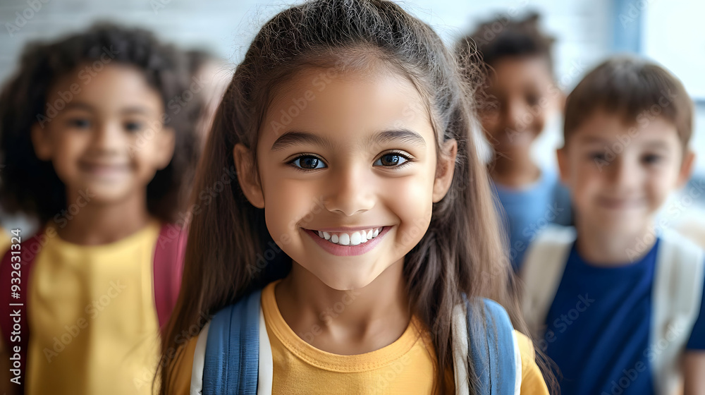 A group of smiling children in a school setting. A group of smiling children in a school setting.