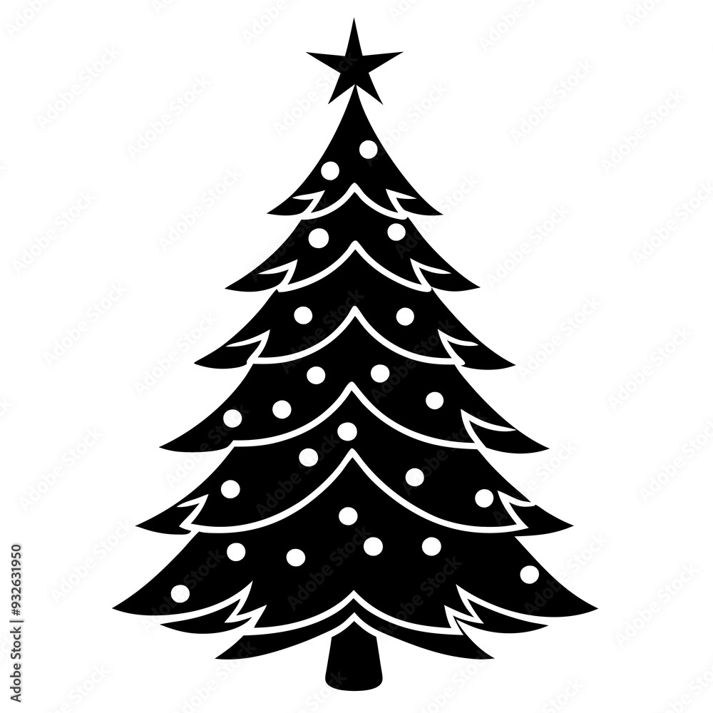 Christmas Tree 2D flat illustration on a white background,