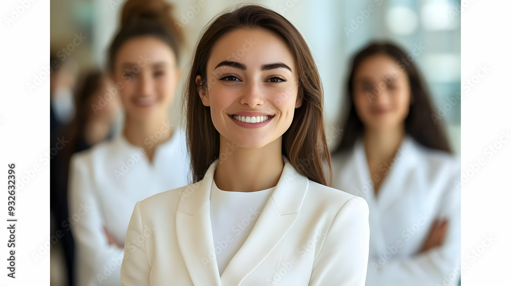 A group of smiling women in professional attire, showcasing teamwork. A group of smiling women in professional attire, showcasing teamwork.