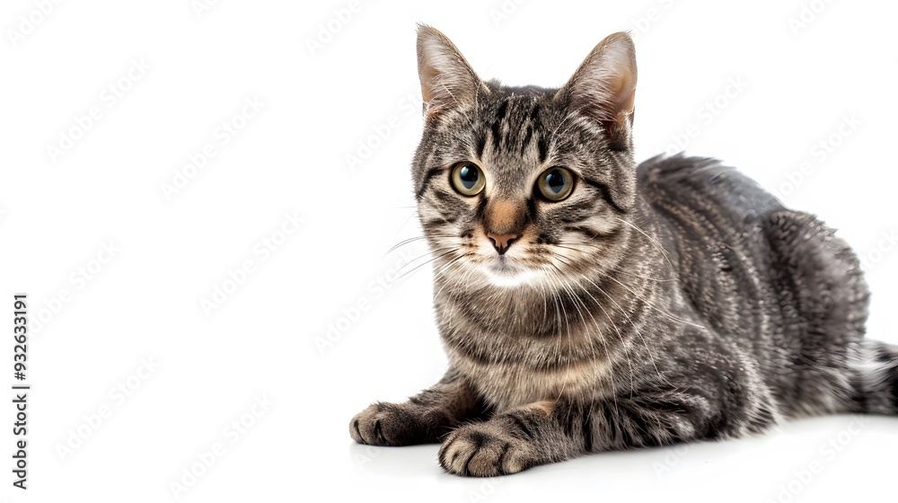 Grey stripped mixed-breed cat sitting, isolated on white. Grey stripped mixed-breed cat sitting, isolated on white.