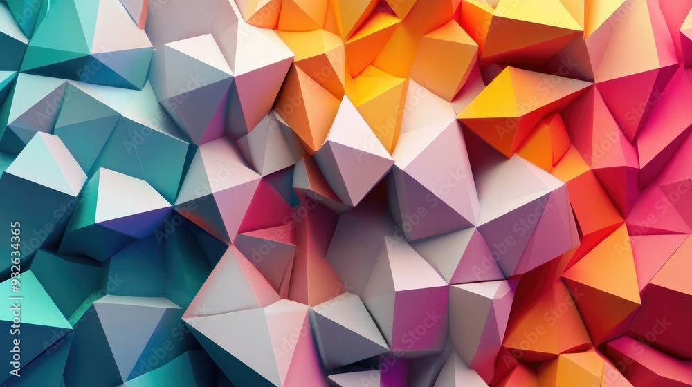 Abstract polygonal shapes in a variety of colors, forming a modern and dynamic design. Abstract polygonal shapes in a variety of colors, forming a modern and dynamic design.