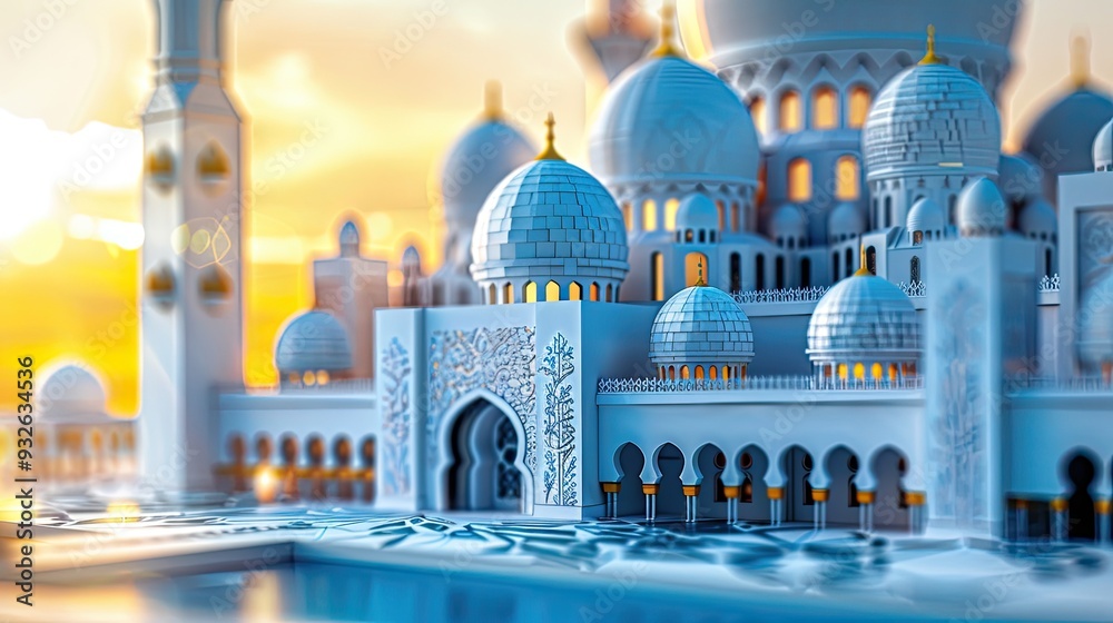Obraz premium Islamic Mosque Rendered in Intricate 3D Paper Cut Design Artwork
