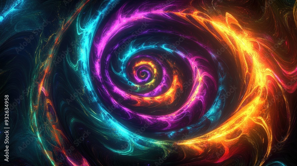 Abstract spiral designs in bright, neon colors, creating a psychedelic effect. Abstract spiral designs in bright, neon colors, creating a psychedelic effect.