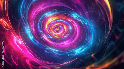 Abstract spiral designs in bright, neon colors, creating a psychedelic effect.