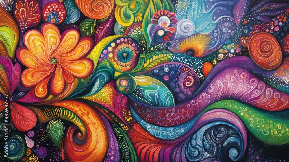 Intricate abstract designs in a variety of bright colors, forming a detailed and vibrant scene. Intricate abstract designs in a variety of bright colors, forming a detailed and vibrant scene.