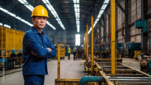 Asia Engineer standing pose Confident Asian man engine