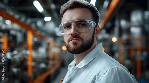 A man in safety glasses and...