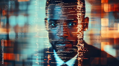 A man with digital data ove...