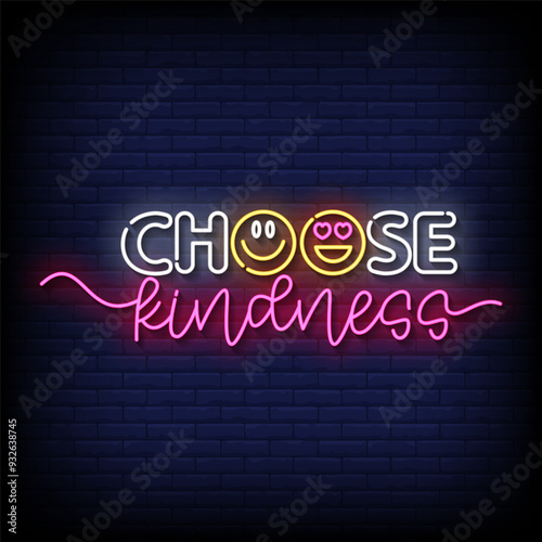 choose kindness neon sign vector with brick wall background 