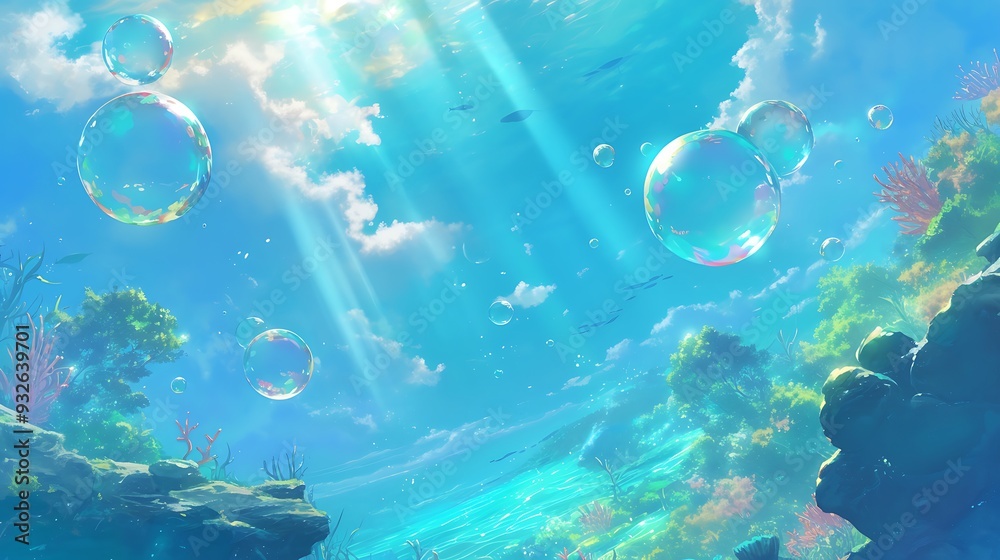 Beautiful Bubbles in Water with Rays of Light Streaming Down Beautiful Bubbles in Water with Rays of Light Streaming Down