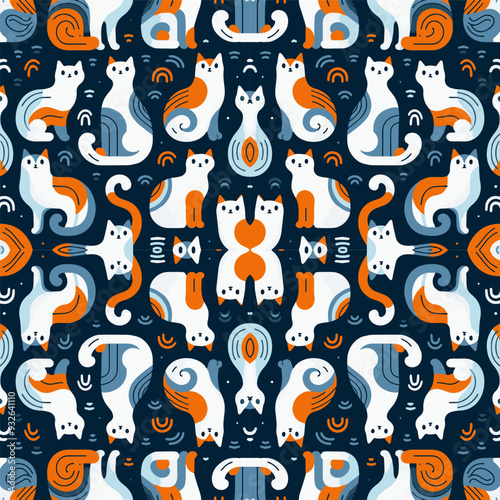 Decorative feline themed pattern with intricate details, suitable for home décor.