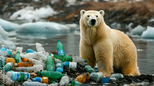 A polar bear stands amidst ...