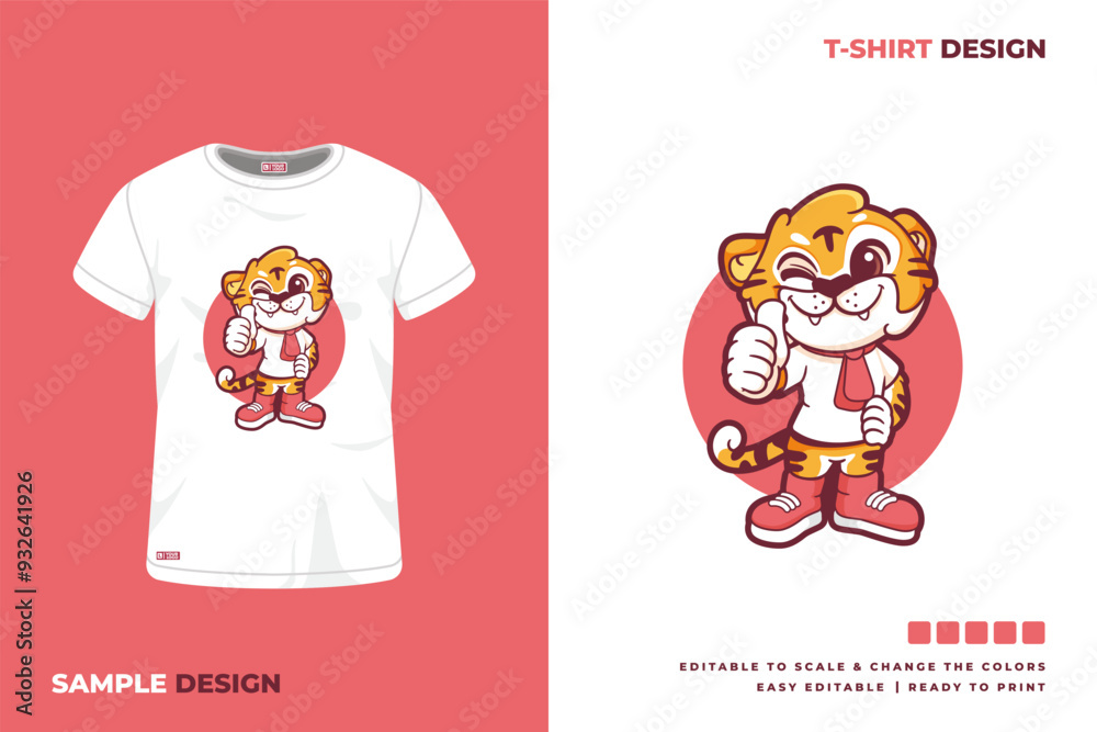 Fototapeta premium cute tiger mascot character t shirt design