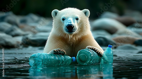 A polar bear surrounded by ...