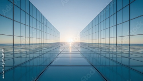 Minimalist Glass Surface Under a Bright Sky photo