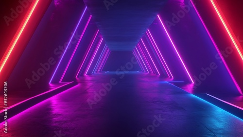Futuristic Neon Tunnel with Glowing Triangular Architecture