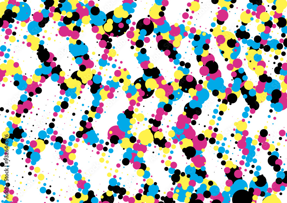Obraz premium confetti background, a cmyk pattern of dots on a white background, abstract dots and circles on white background,