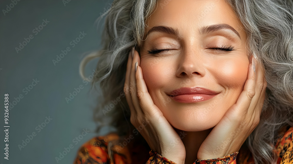 Fototapeta premium A serene woman enjoying a moment of tranquility with a smile.