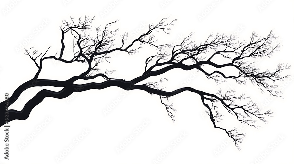 Fototapeta premium Silhouette of a bare tree branch with a white background.