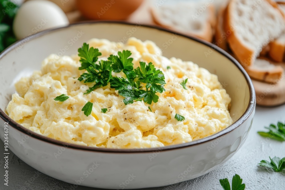 Scrambled eggs with parsley and bread Scrambled eggs with parsley and bread