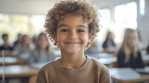 A smiling child in a classr...