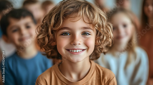 A smiling child in a group ...