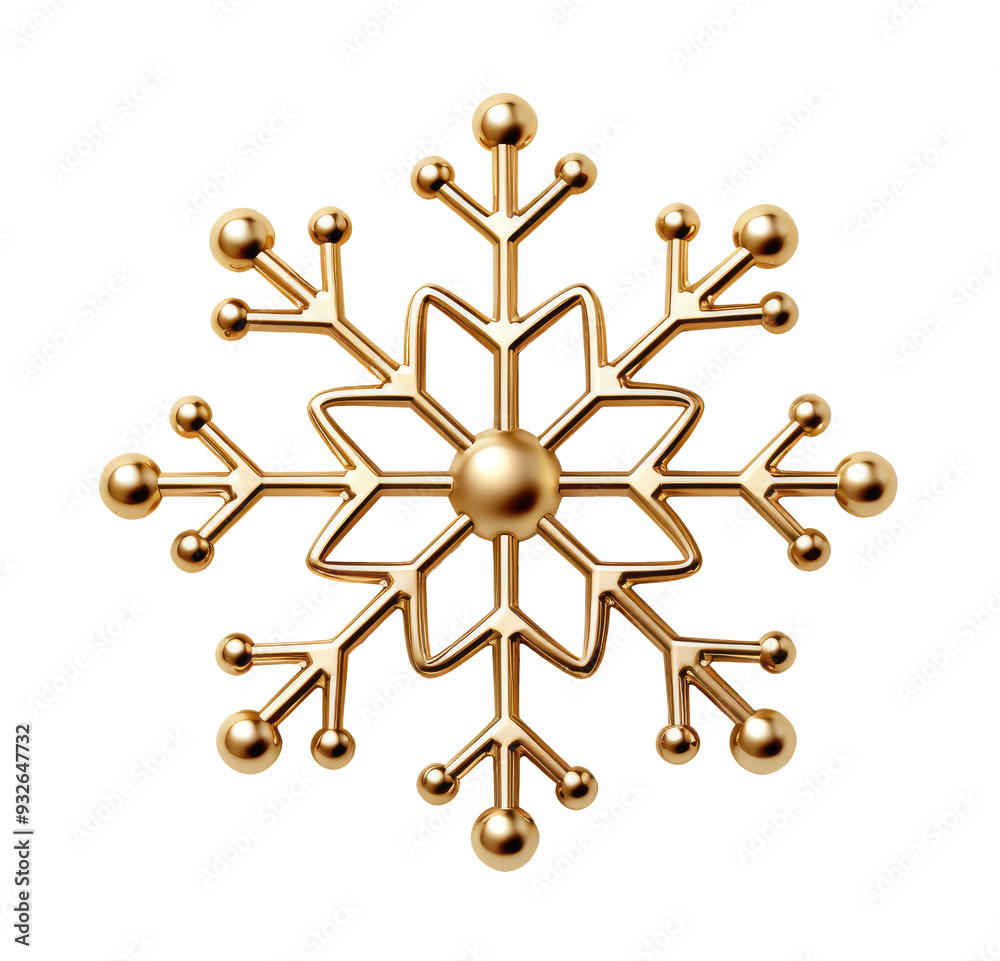 Gold snowflake isolated on transparent background