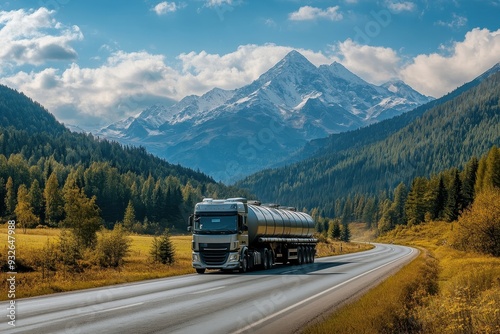 Wallpaper Mural Silver fuel tank truck on scenic road Torontodigital.ca