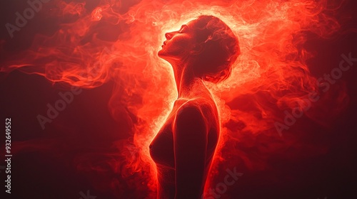 A person bent forward holding their lower back, with red waves spreading out from the source of pain. photo