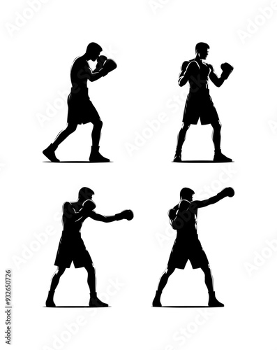 vector set of a man practicing boxing silhouette icon (artwork 2)