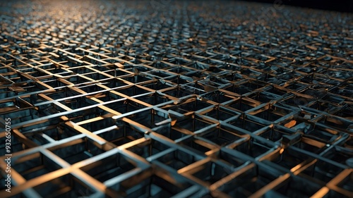 3D Grid. Interconnected lines and geometric shapes. Realistic depth and perspective design style. photo