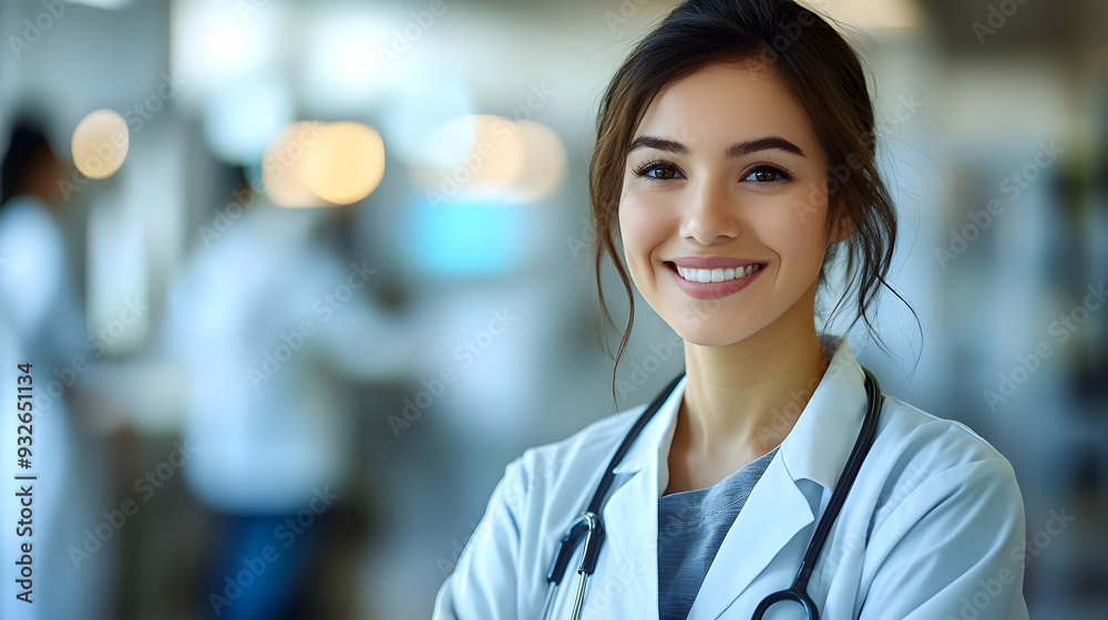 A smiling healthcare professional in a medical setting. A smiling healthcare professional in a medical setting.
