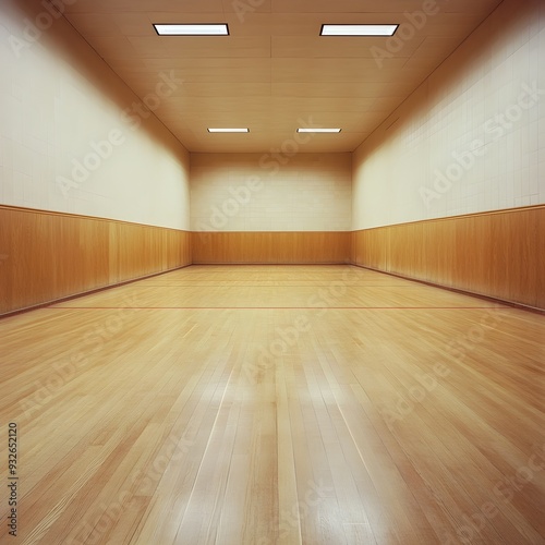 Spacious racquetball court with clean smooth walls and floor ready for intense athletic competition and game play  Leave copy space on the left for text overlay