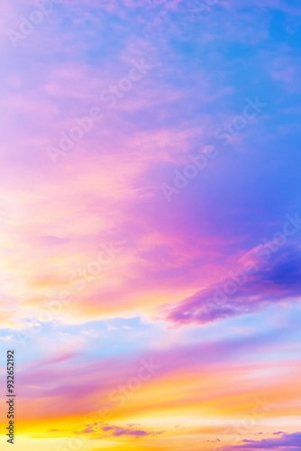 Captivating Sunset Sky with Pastel Colors, Blue and Purple Hues, and Pink Clouds, Creating a Serene and Vibrant Sunset Background