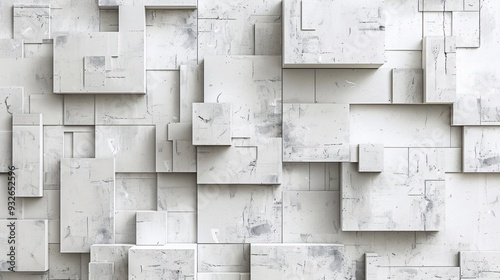 Fototapeta Naklejka Na Ścianę i Meble -  1. A minimalist white abstract wallpaper featuring detailed squares and geometric figures, designed for a modern ceiling aesthetic