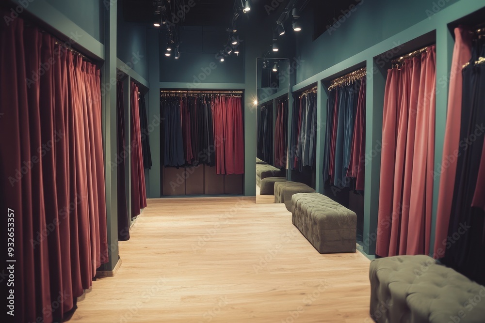 Fototapeta premium Unoccupied dressing rooms in trendy store with chic decor
