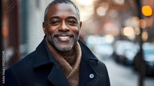 A smiling man in a coat, st...