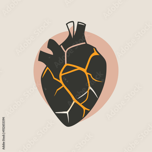 Black heart with marble gold pattern Kintsugi The concept of restoring a broken heart Unhappy love Vector flat illustration (6)